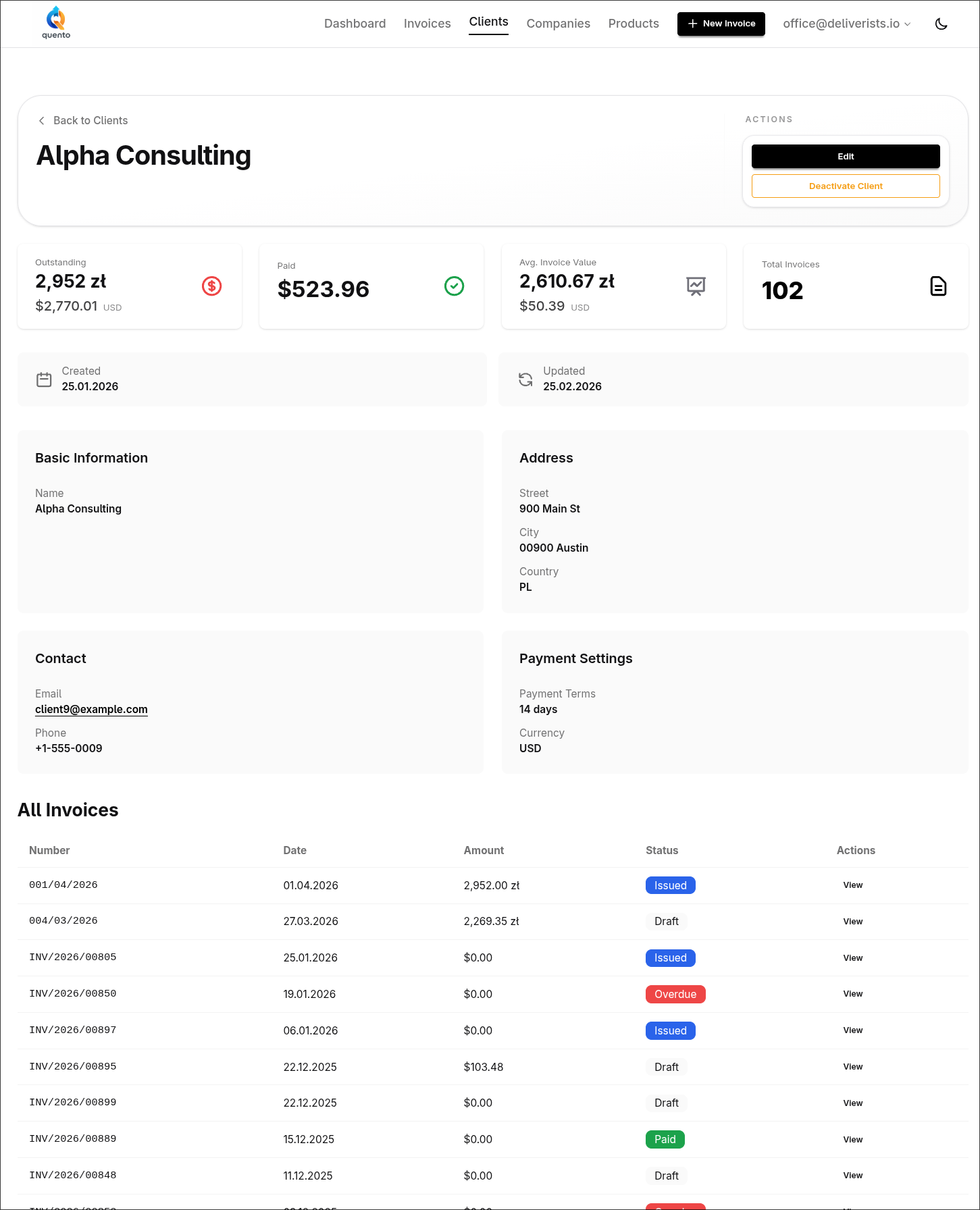 Client page after changes