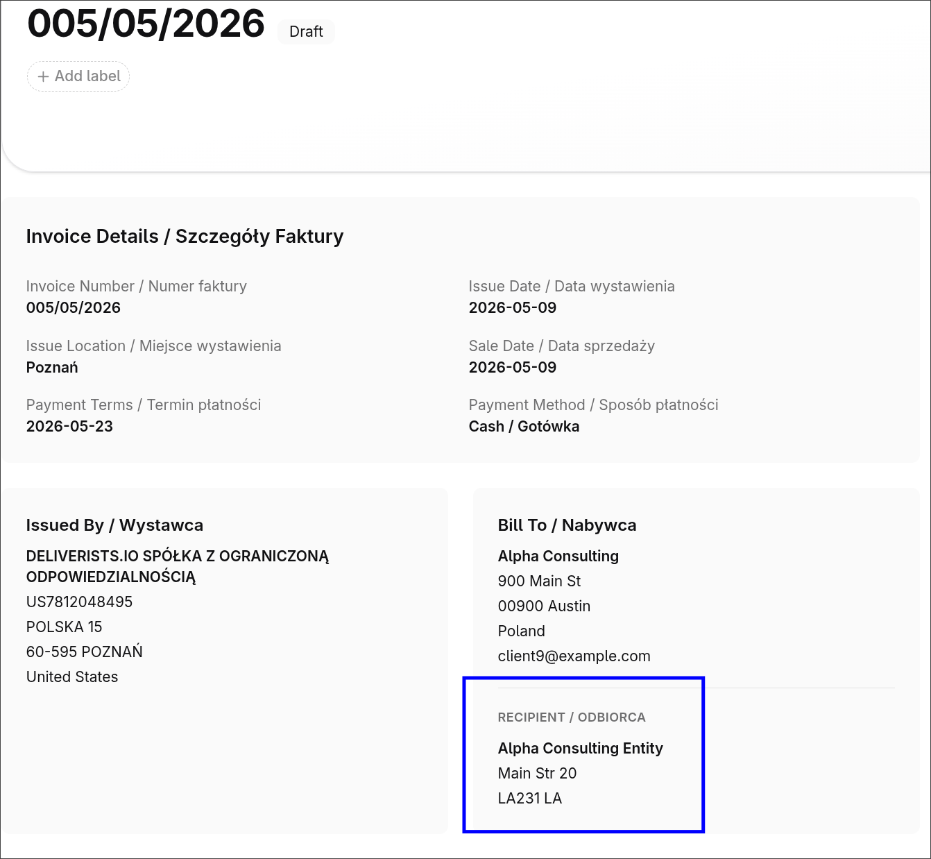 See the recipient clearly on the invoice page