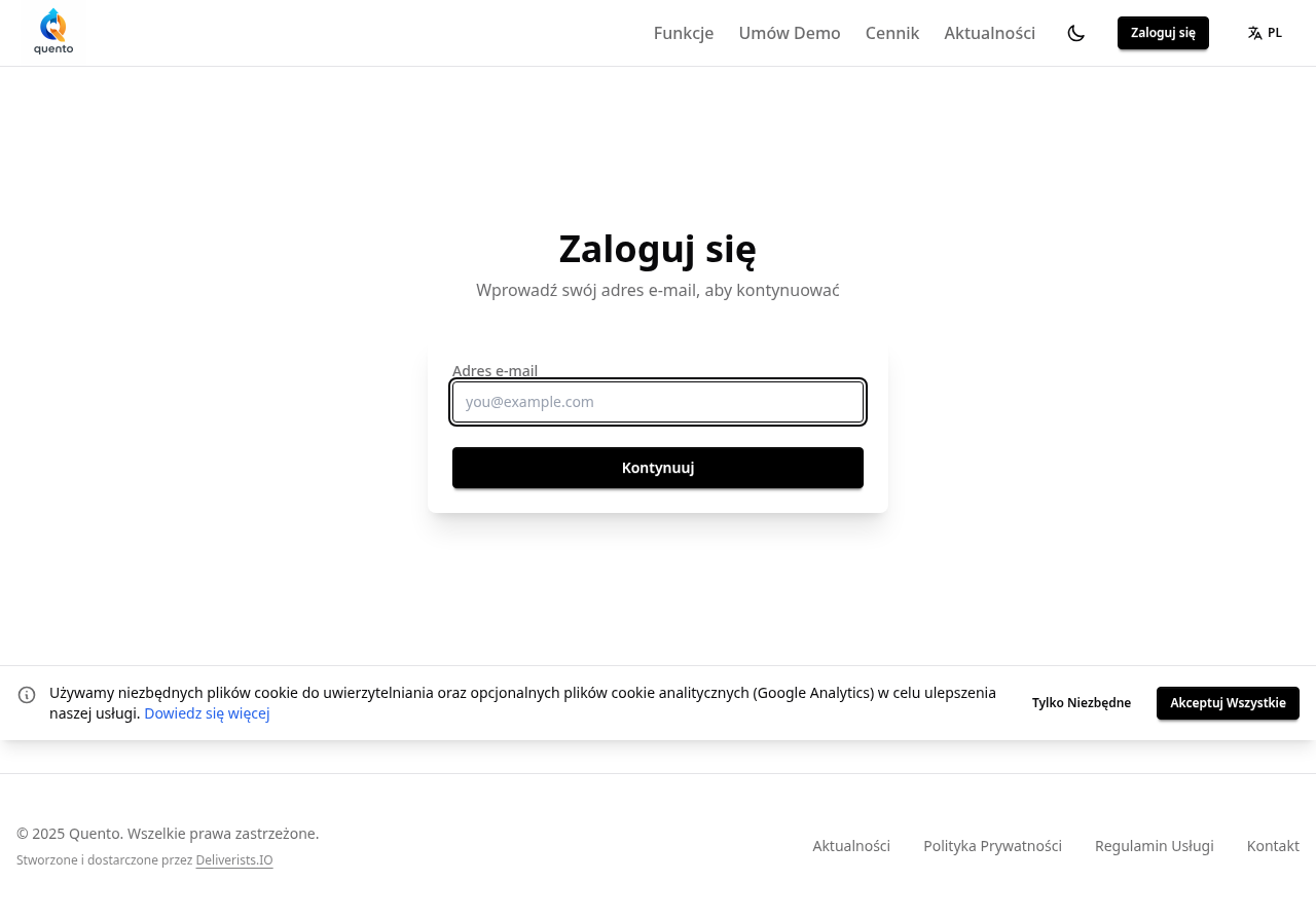 Logowanie w Quento, krok pierwszy — podaj adres e-mail