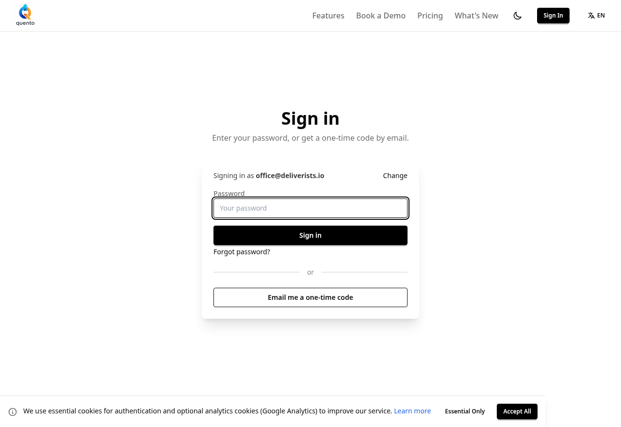 Quento sign-in step three — sign in with your password instead