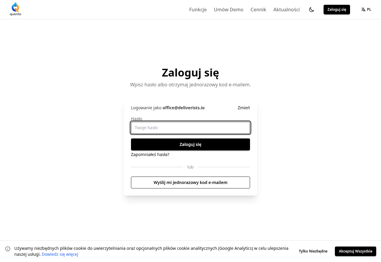 Logowanie w Quento, krok trzeci — zaloguj się hasłem